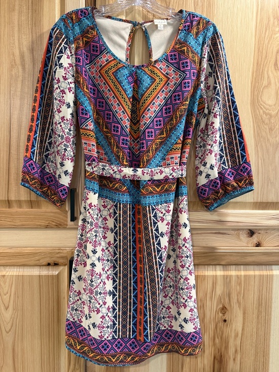 Pink Owl Dresses & Skirts - Pink Owl Multicolor Geometric Cropped Sleeve Boho Festival Mini Dress Size S